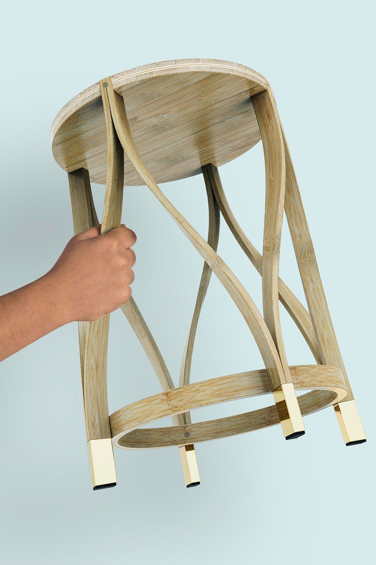 Mianzi Lotus Bamboo Blue Stool (Small)
