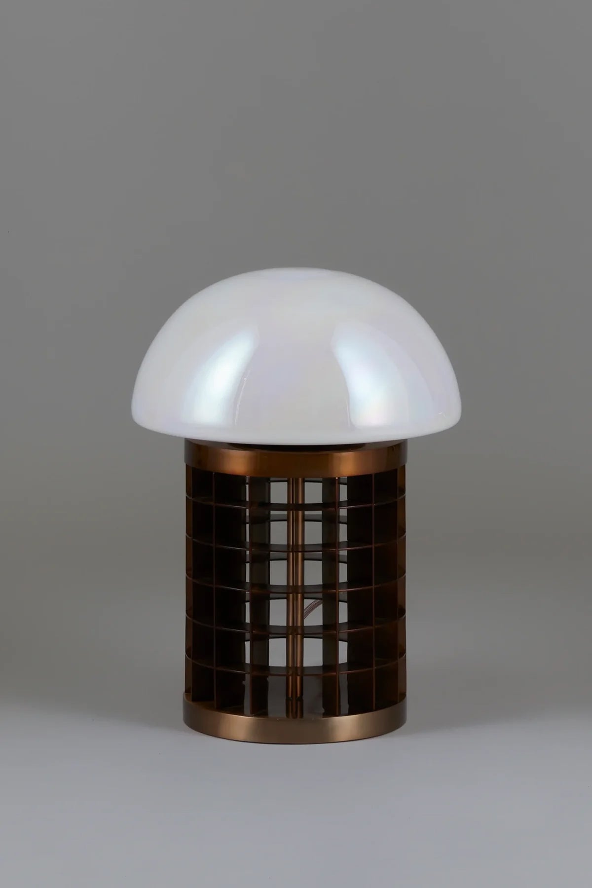 SOL Pillar & Handblown Glass White Iridescent Dome Table Lamp