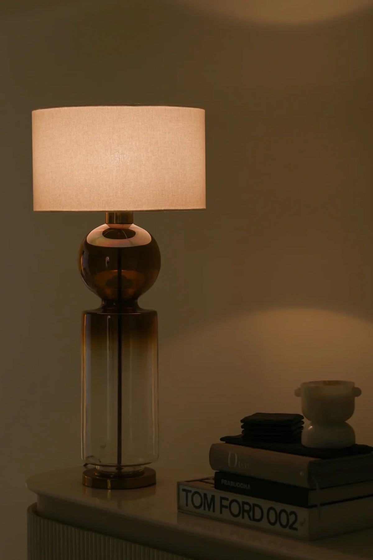 Ball & Cylinder Ombre Handblown Glass Clear Table Lamp