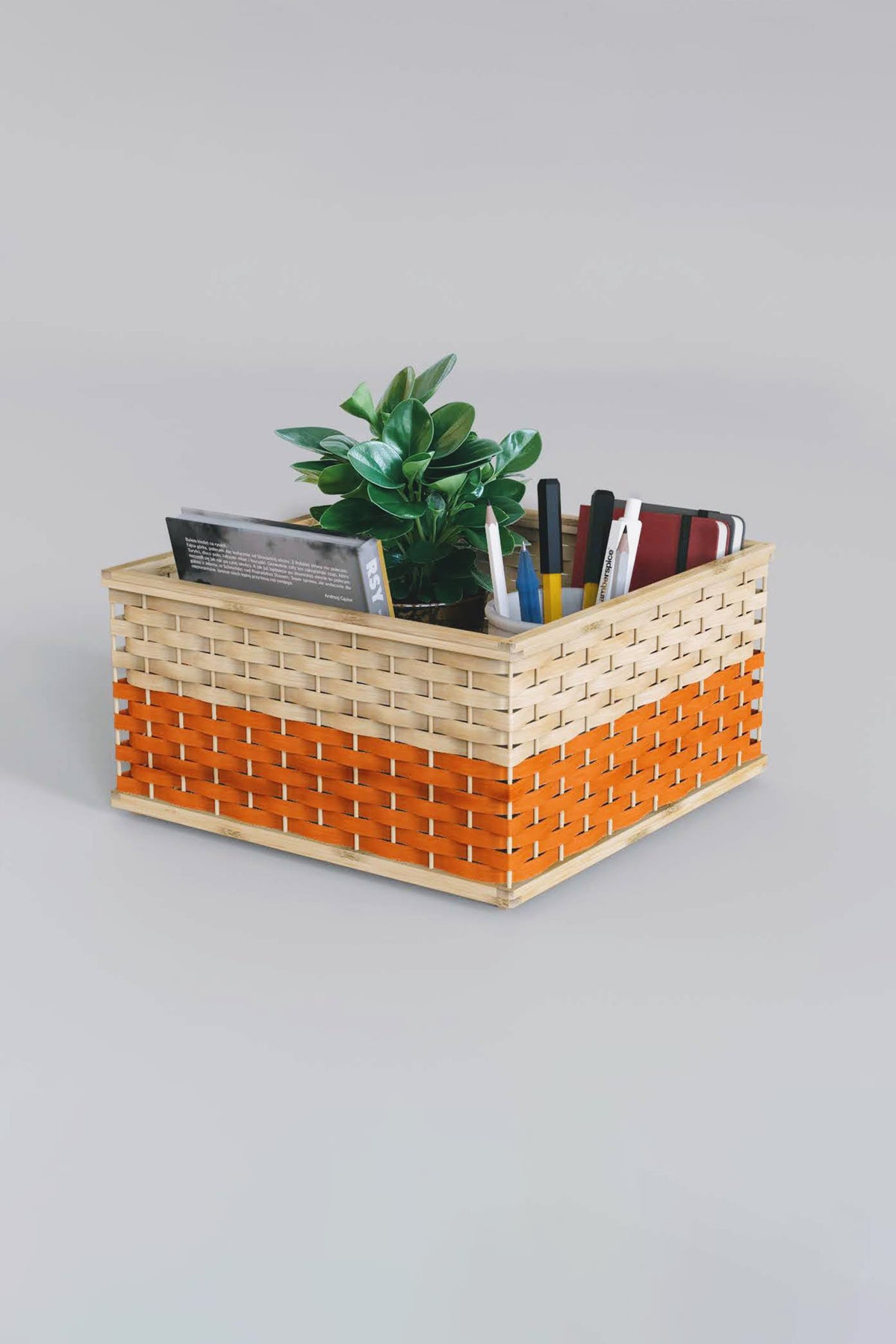 Mianzi Stackable Bamboo Blue Basket