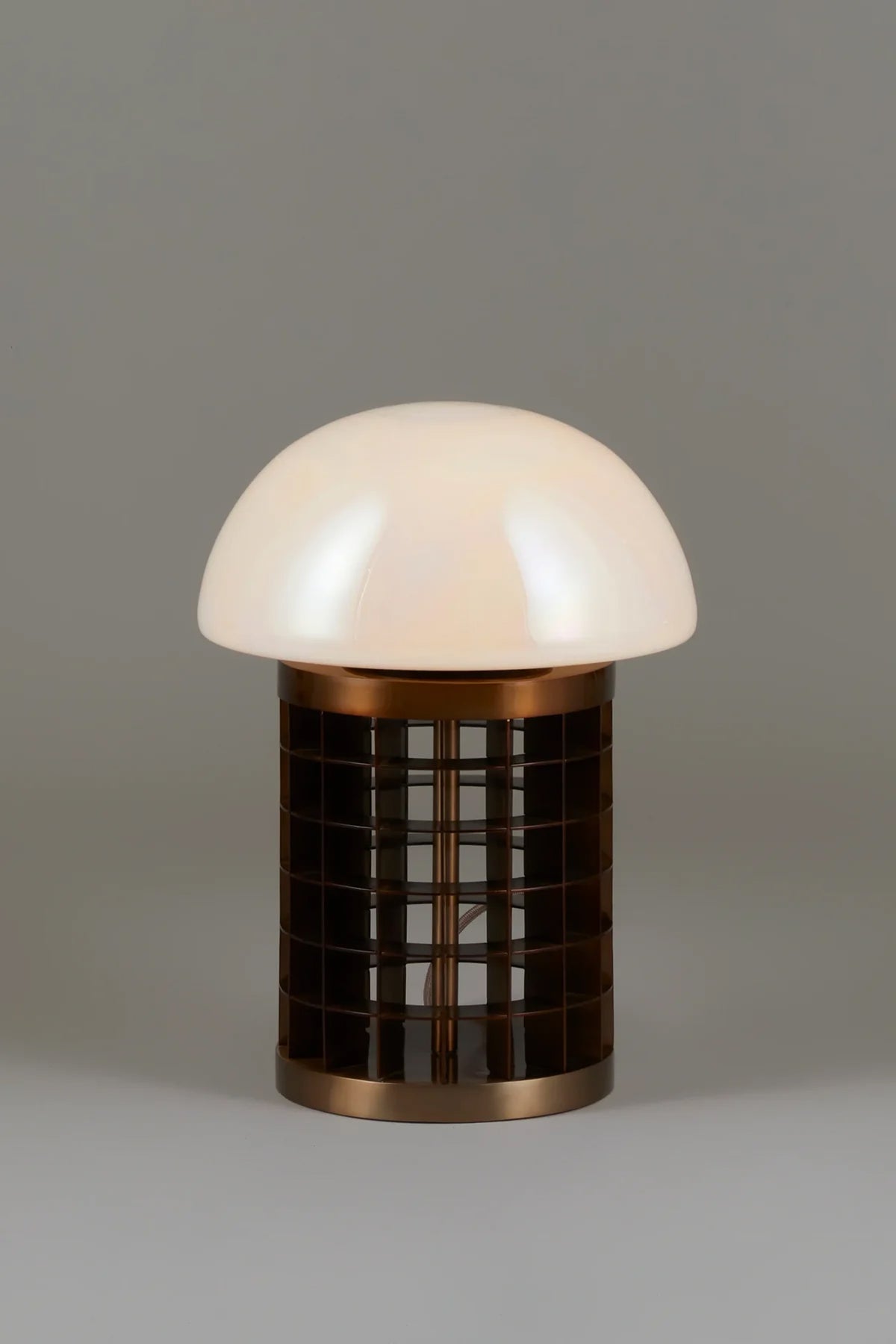 SOL Pillar & Handblown Glass White Iridescent Dome Table Lamp