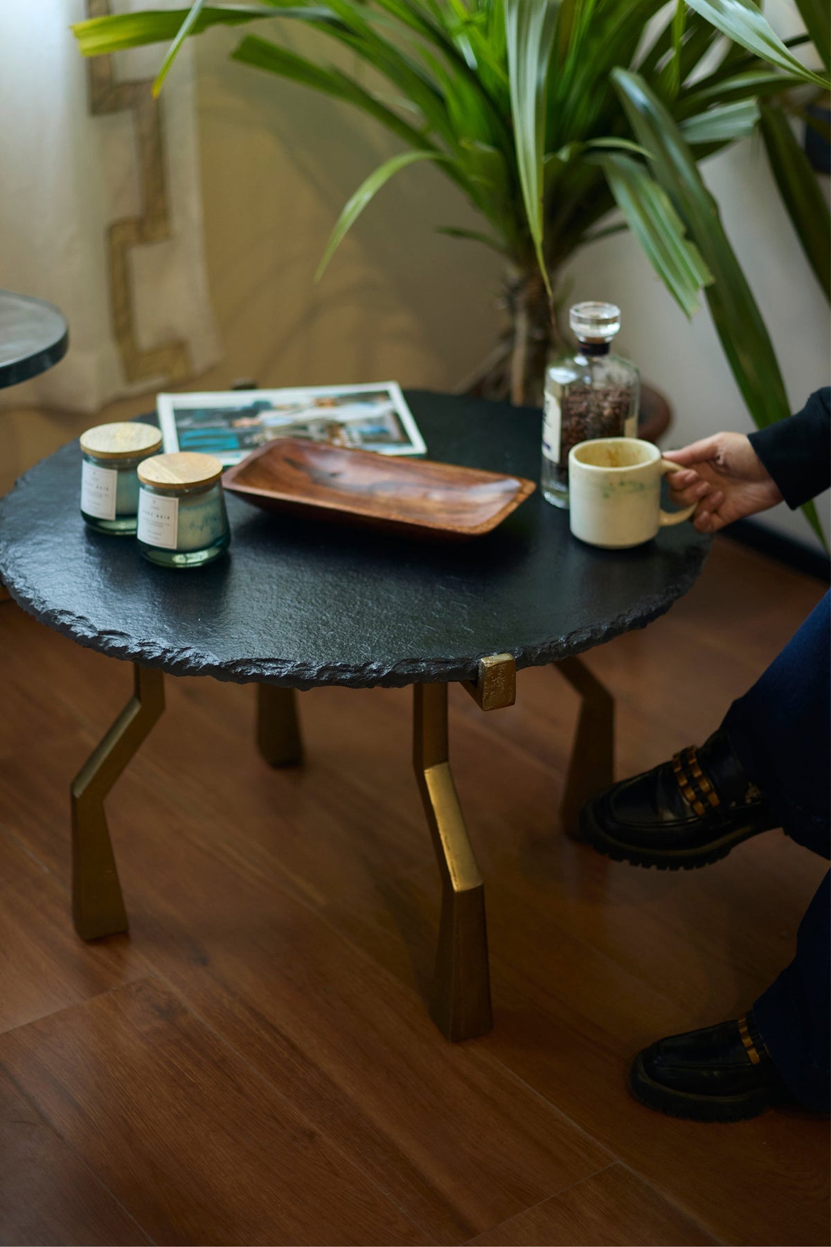 Crawler Coffee Metal & Stone Antique Brass Table