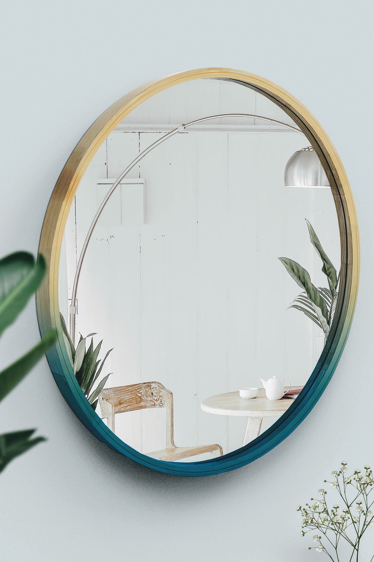 Mianzi Mira Round (XL) Bamboo Blue Wall Mirrors