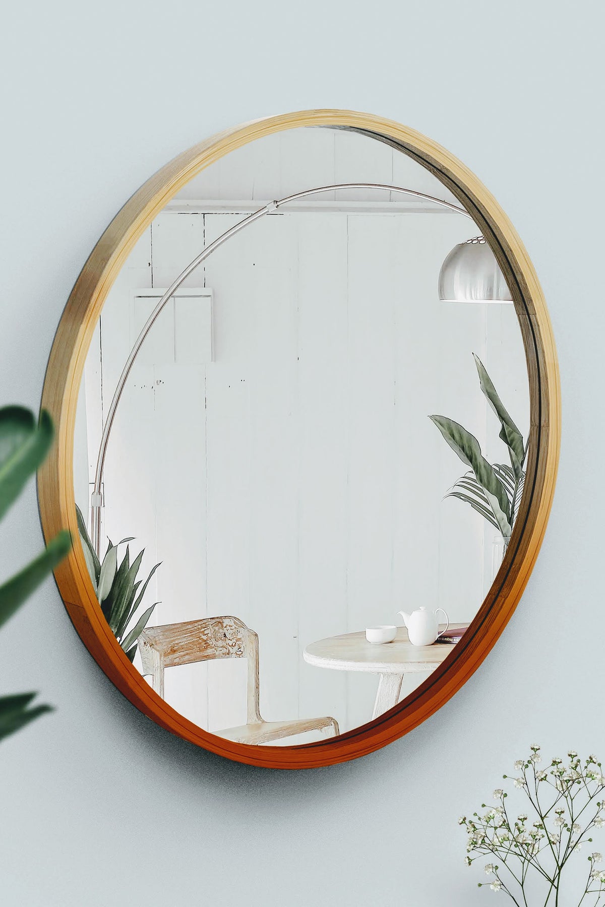 Mianzi Mira Round (XL) Bamboo Blue Wall Mirrors