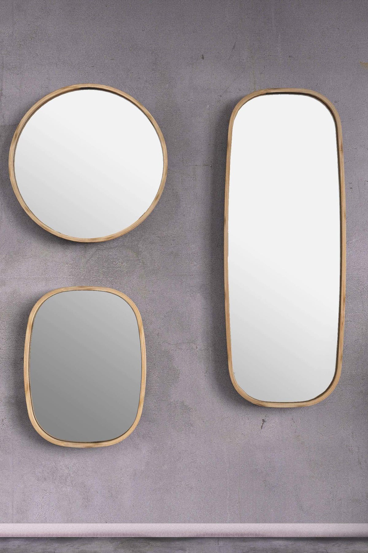Mianzi Mira Round (Large) Bamboo Blue Wall Mirrors