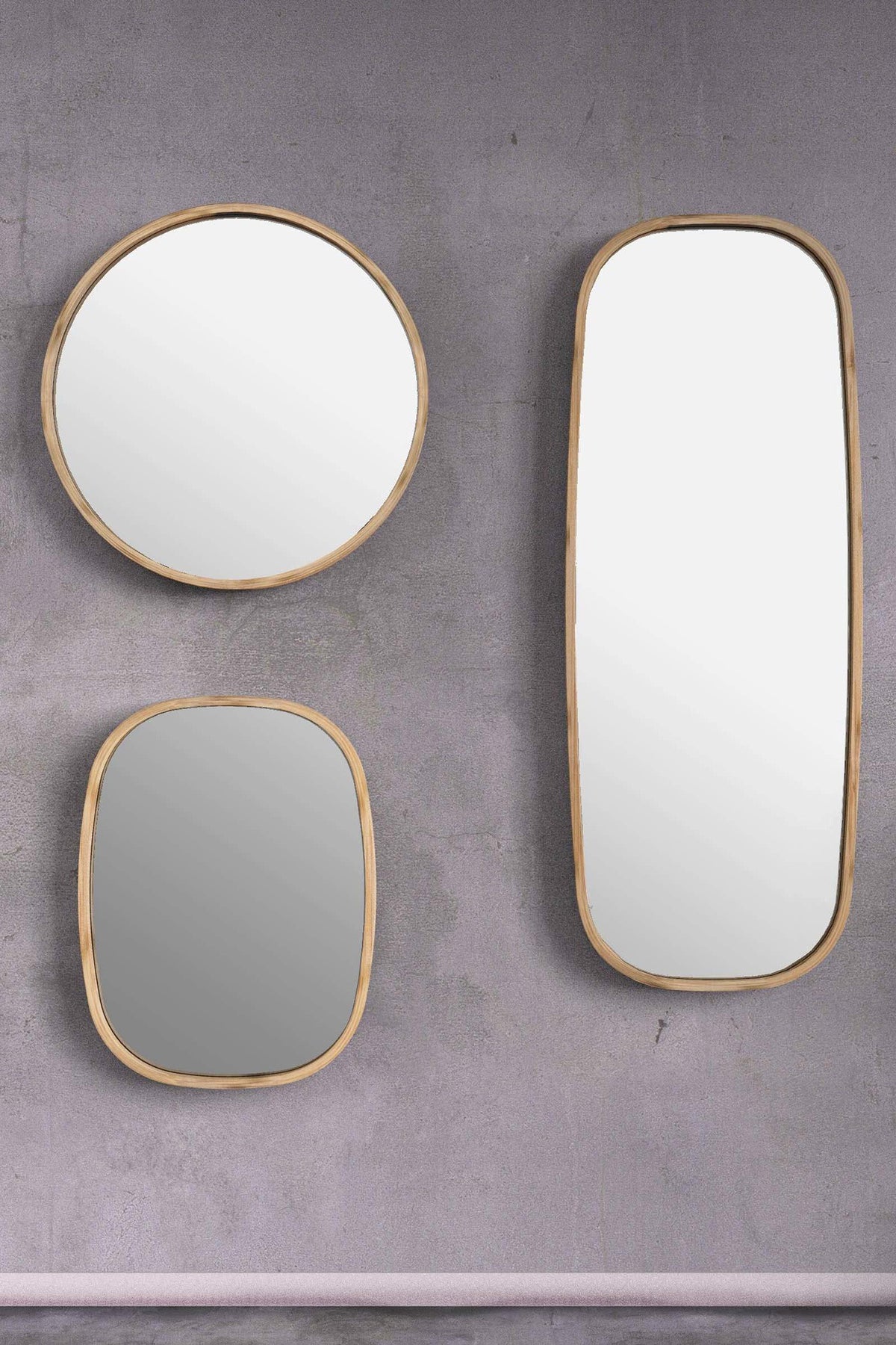 Mianzi Mira Round (XL) Bamboo Blue Wall Mirrors