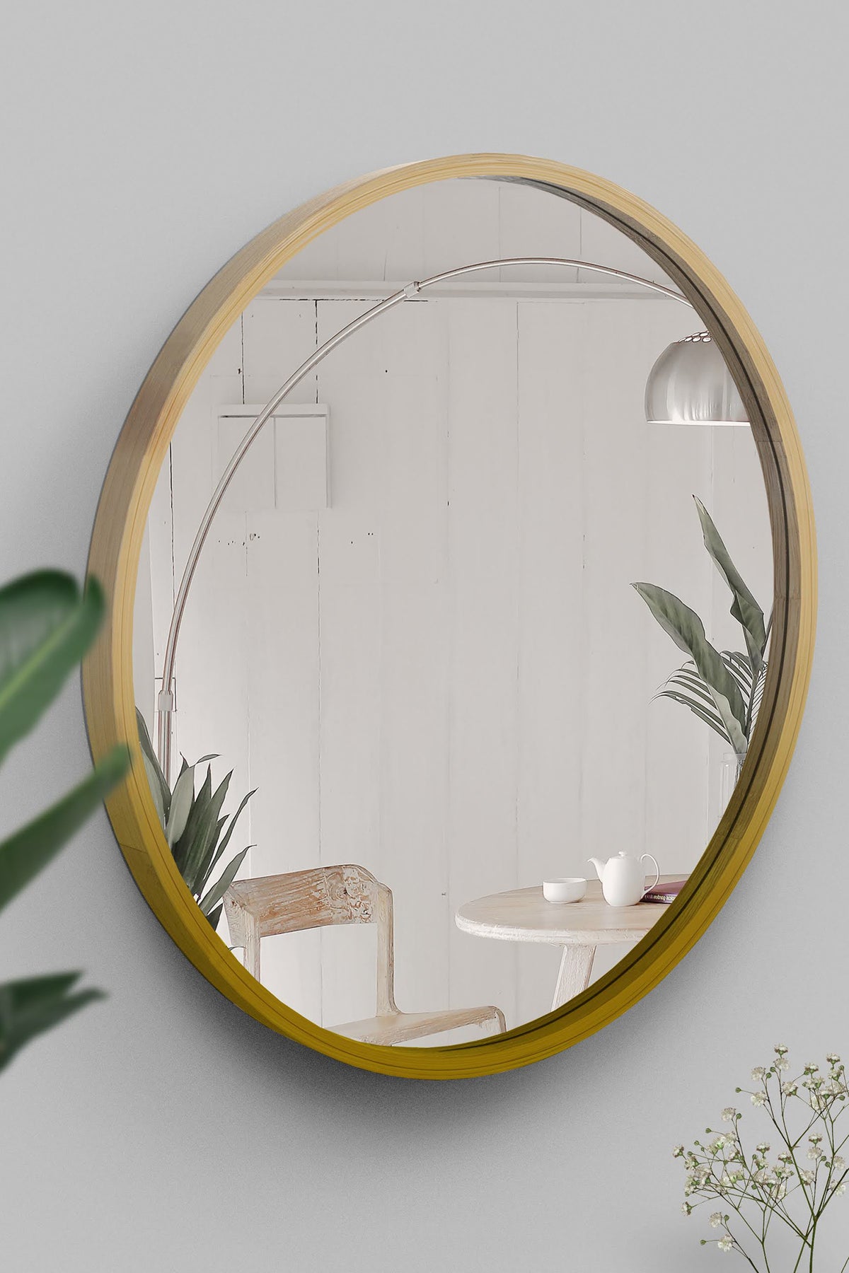 Mianzi Mira Round (Large) Bamboo Blue Wall Mirrors