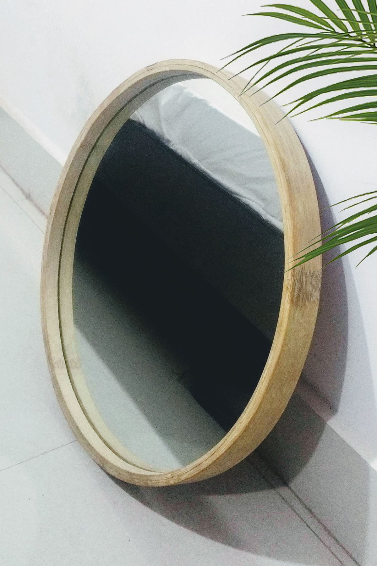 Mianzi Mira Round (Small) Bamboo Blue Wall Mirrors