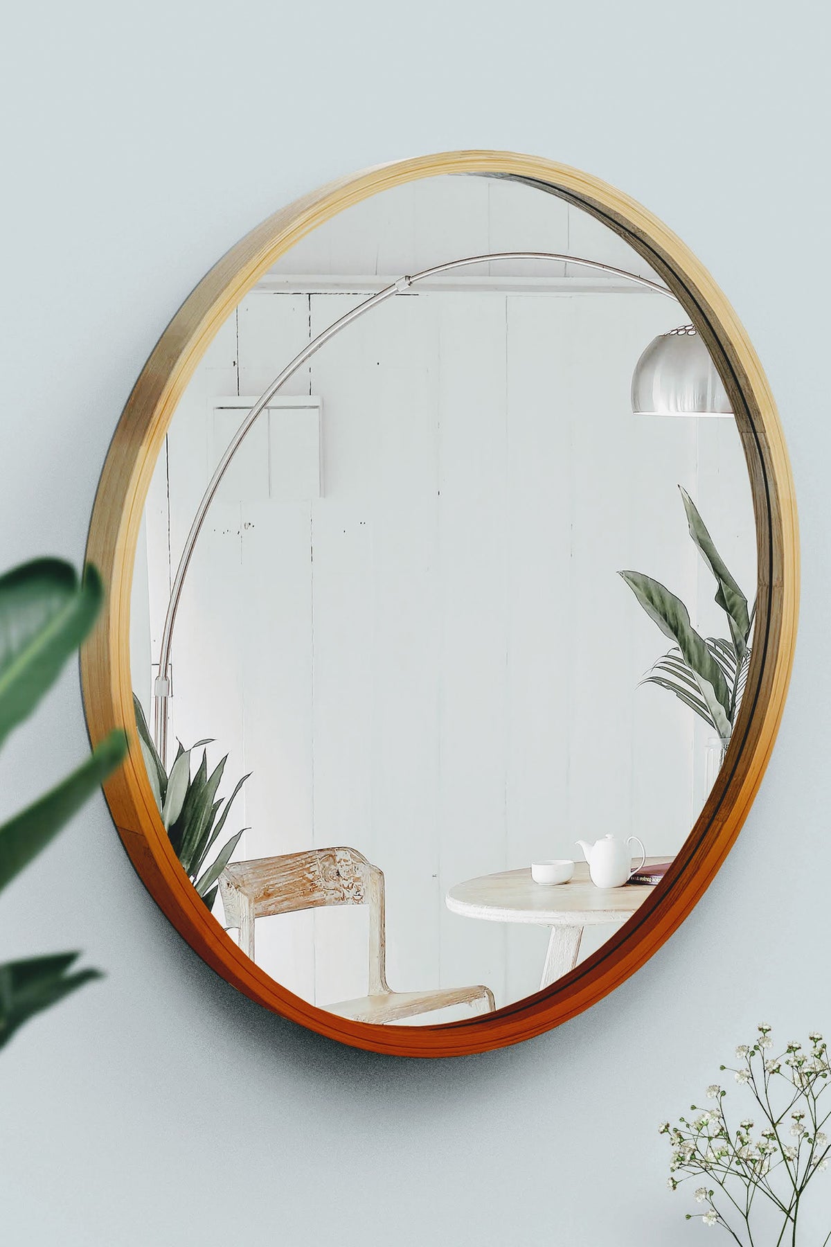 Mianzi Mira Round (Small) Bamboo Blue Wall Mirrors
