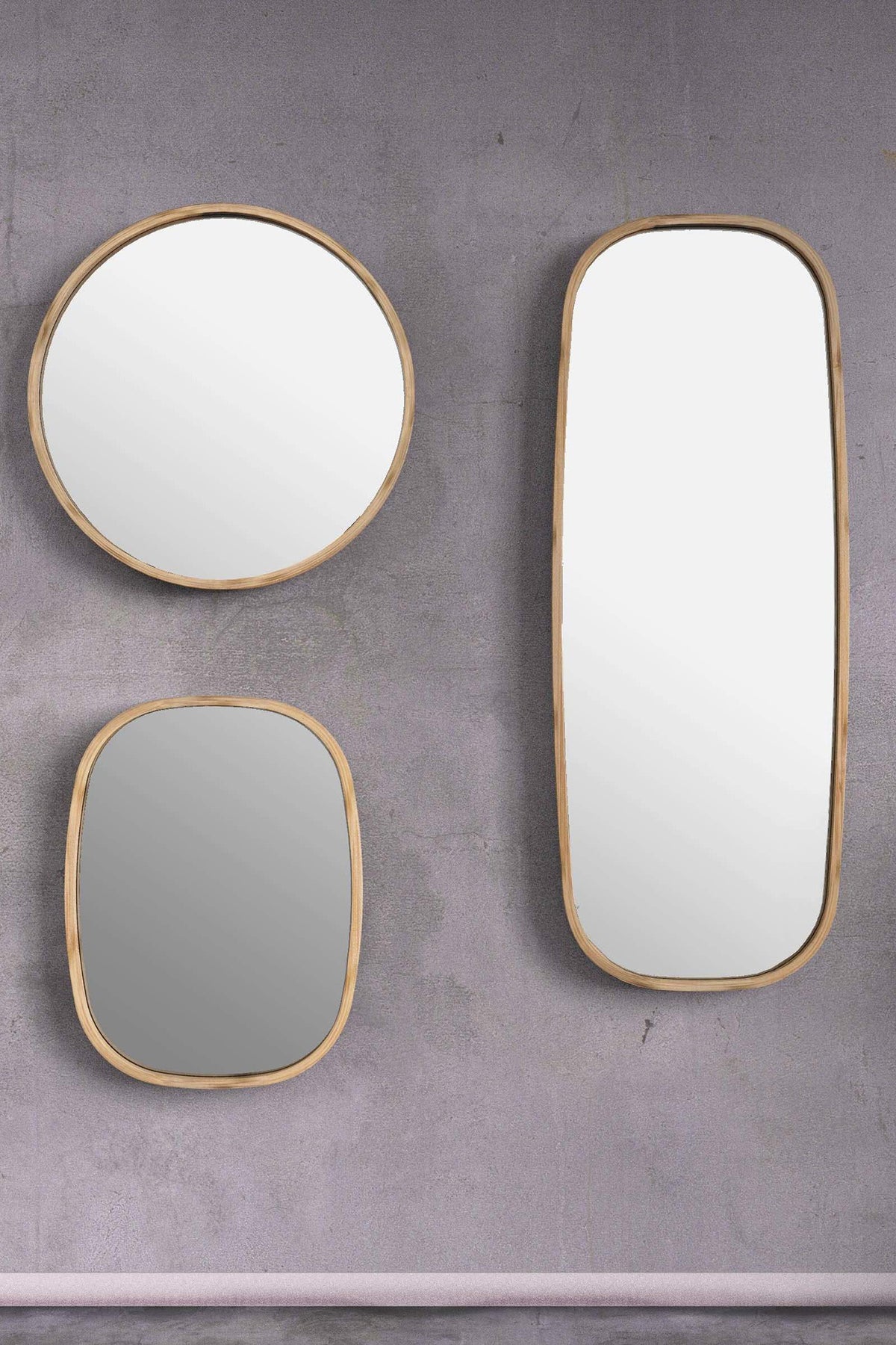 Mianzi Mira Round (Small) Bamboo Blue Wall Mirrors