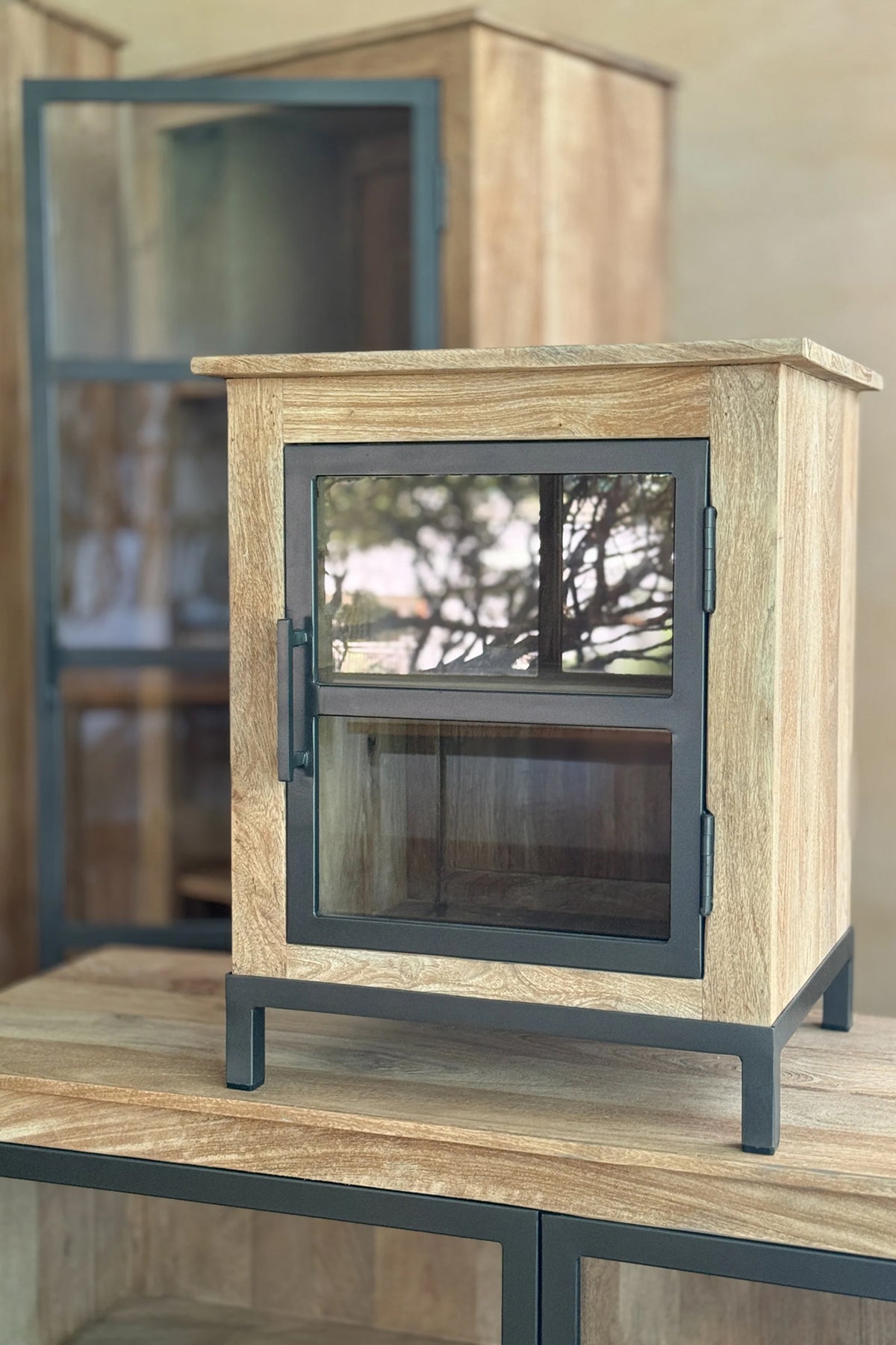 Claire New Mango Wood Natural Finish Tiko Finish 2-Shelf Cabinet