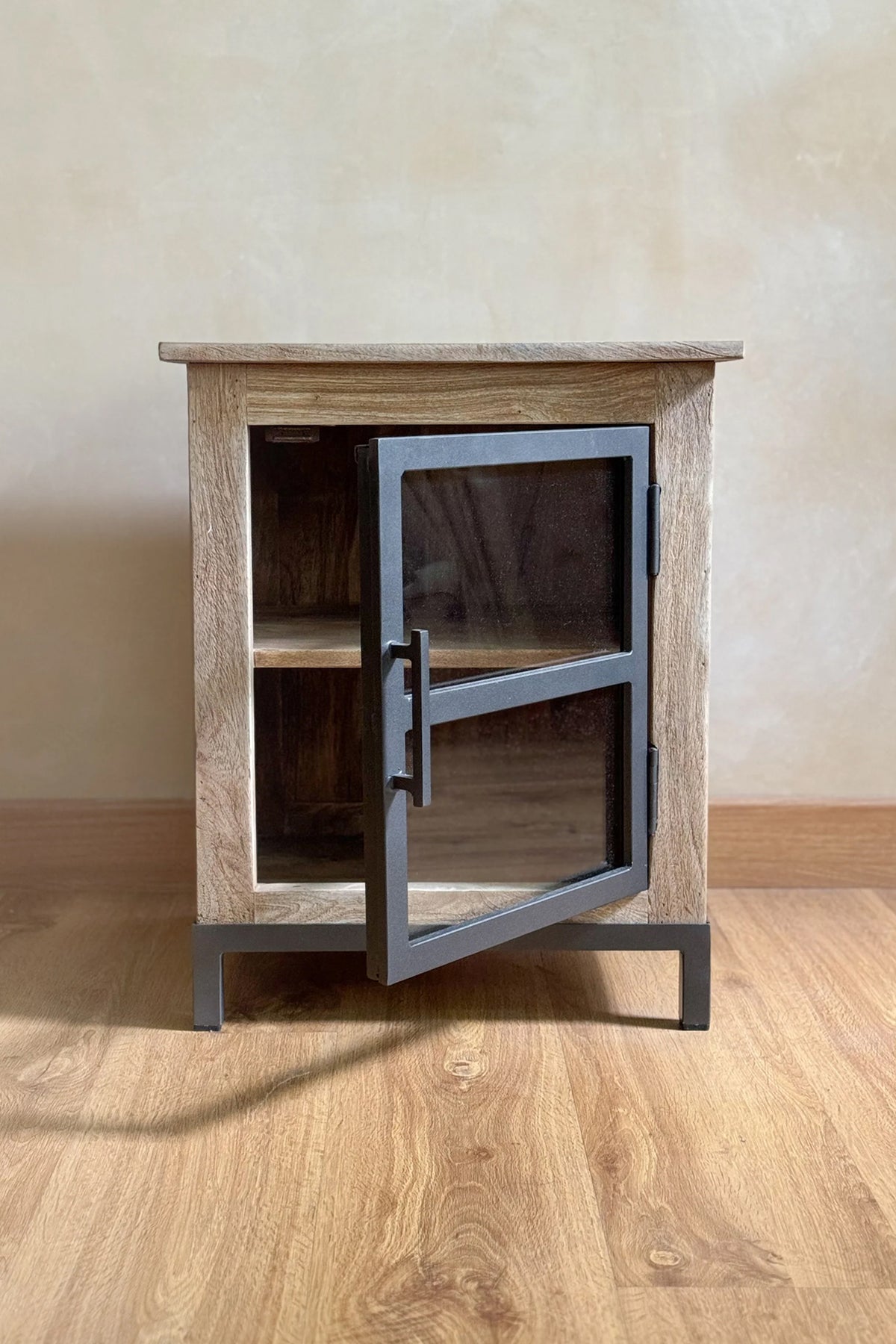 Claire New Mango Wood Natural Finish Tiko Finish 2-Shelf Cabinet