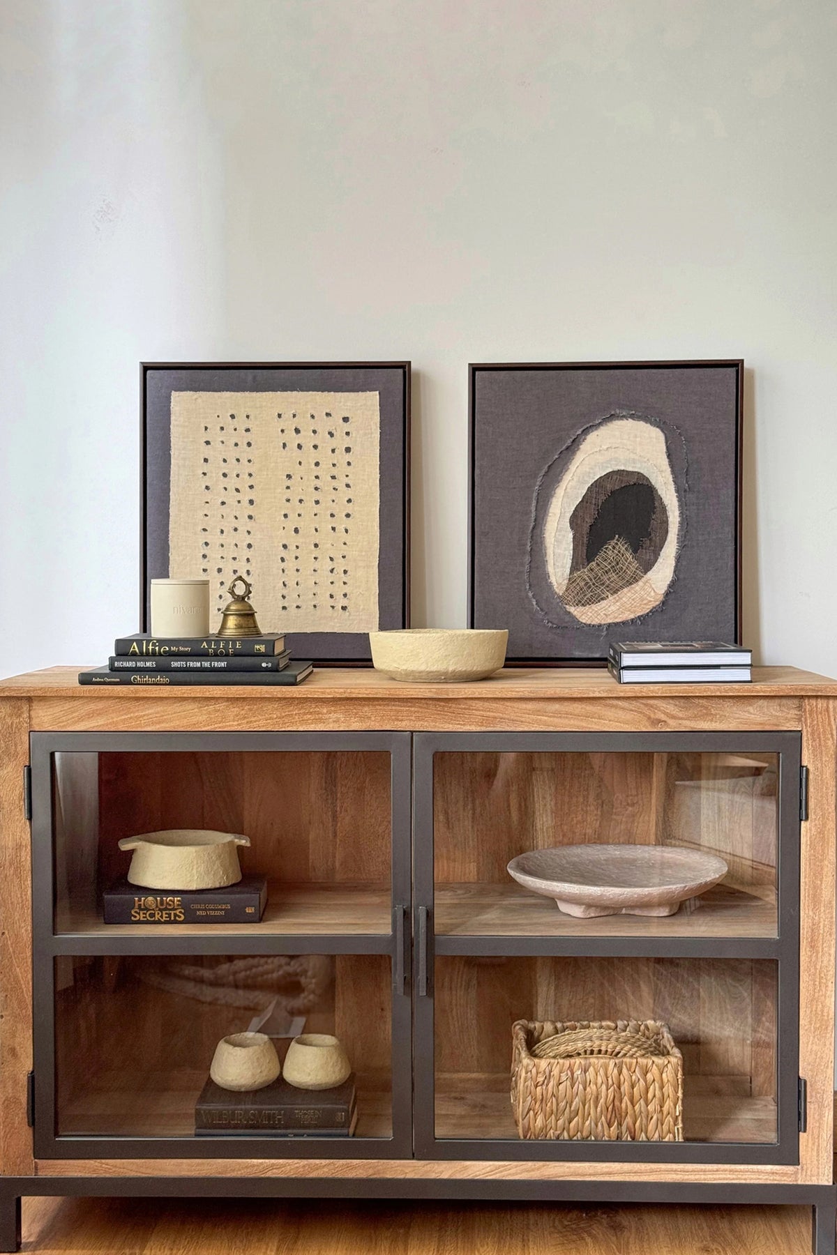 Claire New Mango Wood Natural Finish Tiko Finish 2-Shelf Wide Cabinet
