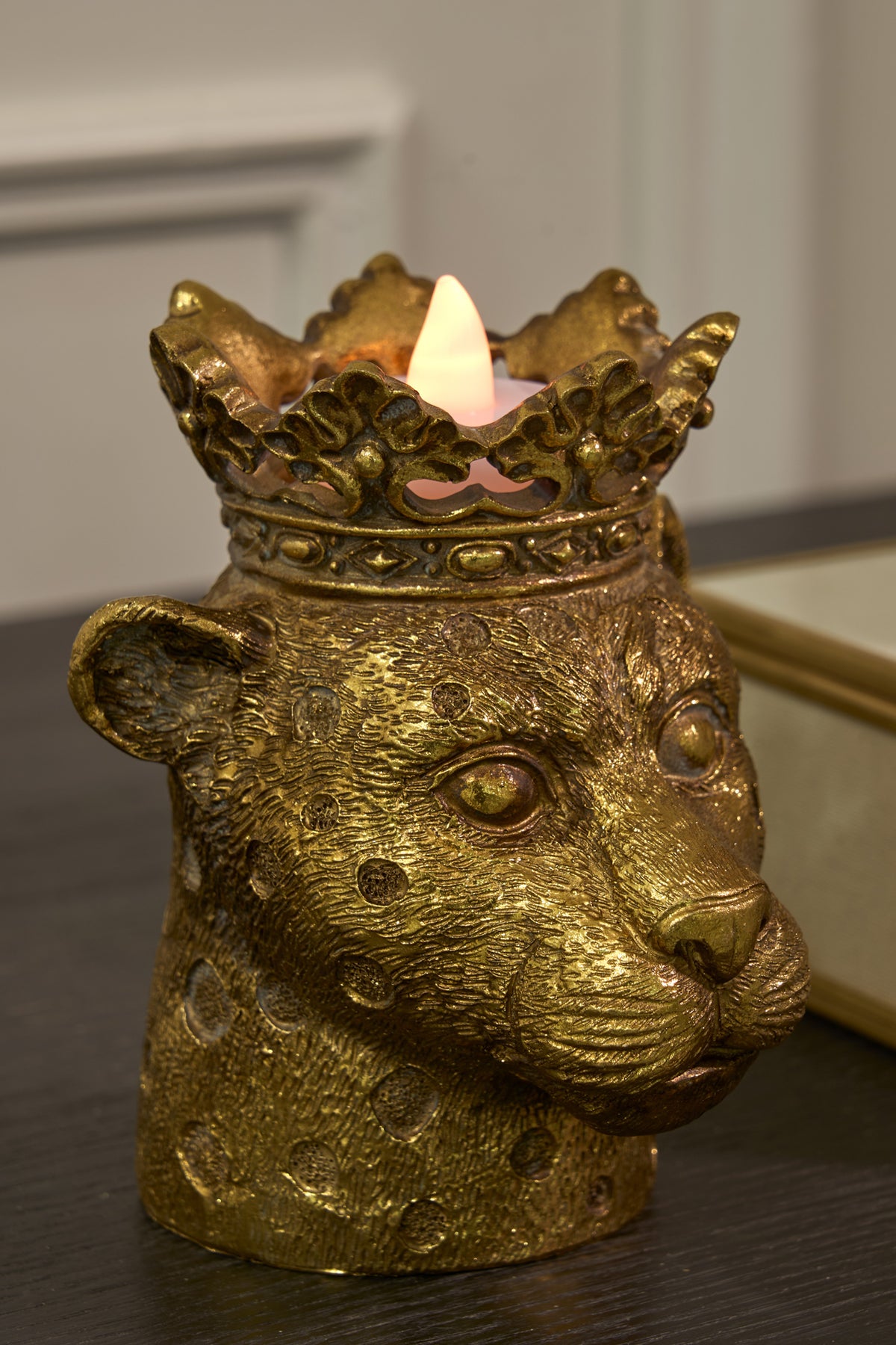 Leopold Loepard Metal Gold Candle Holder