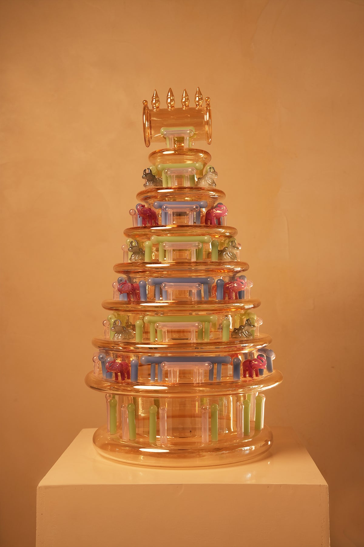 Gopuram Temple Handblown Glass Multi Color Sculpture
