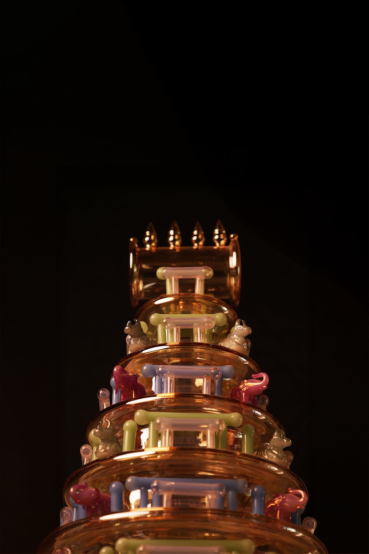 Gopuram Temple Handblown Glass Multi Color Sculpture