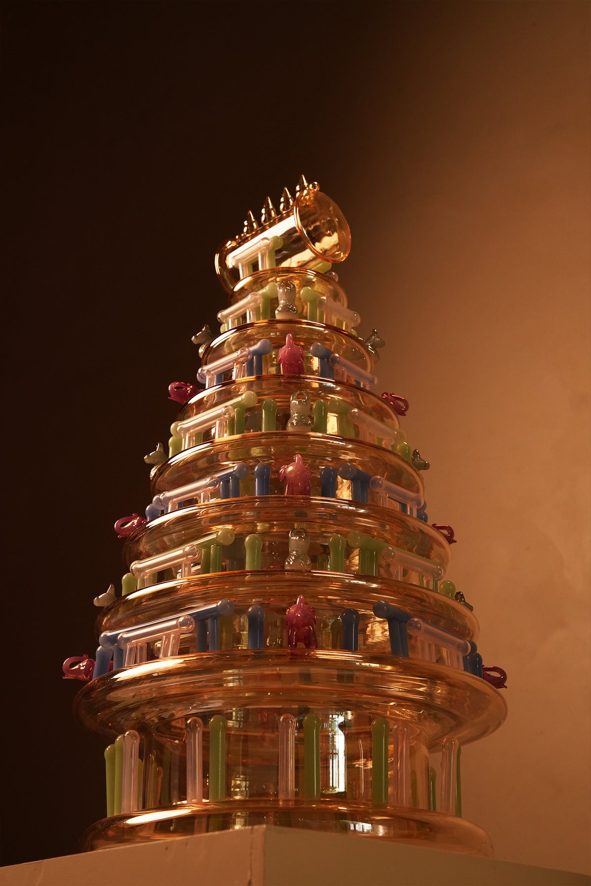Gopuram Temple Handblown Glass Multi Color Sculpture