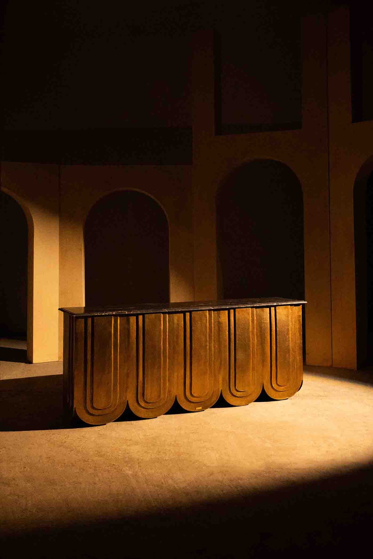 Veil CAST ALUMINIUM Gold Console table
