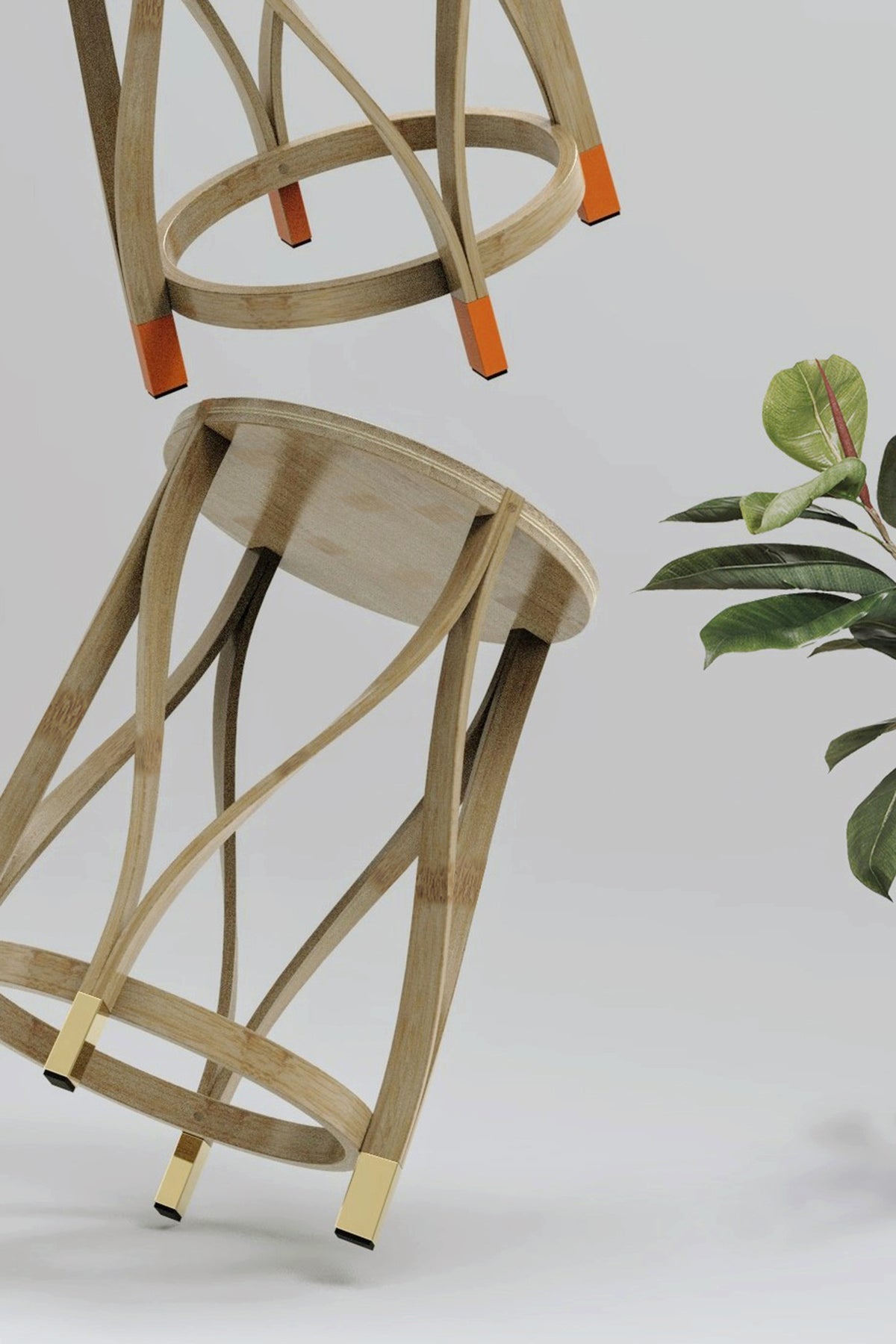 Mianzi Lotus Bamboo Blue Stool (Small)