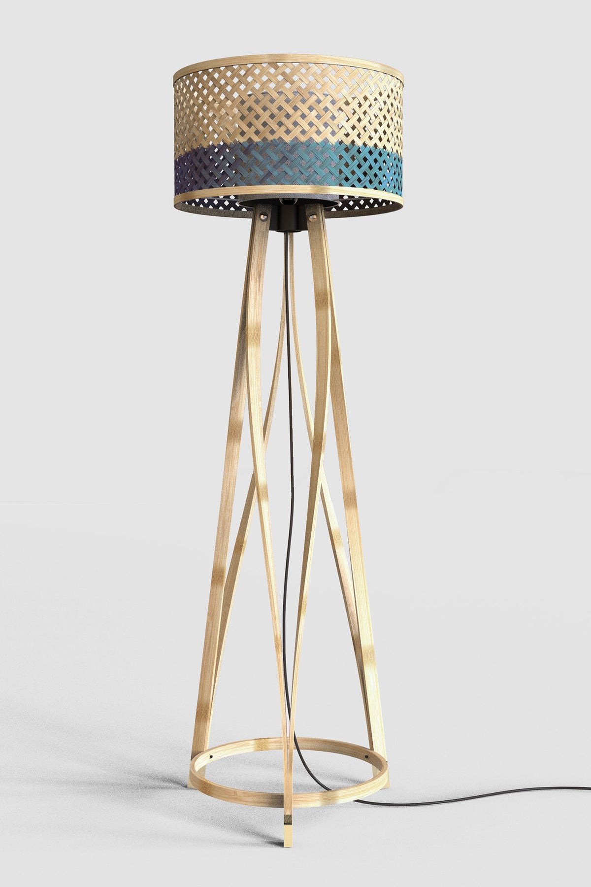 Mianzi Mushroom Floor Bamboo Blue Lamp