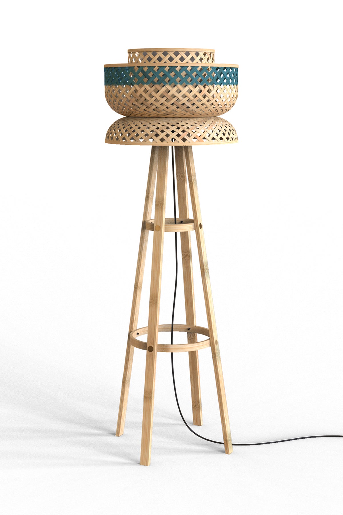 Mianzi Lotus Floor Bamboo Blue Lamp