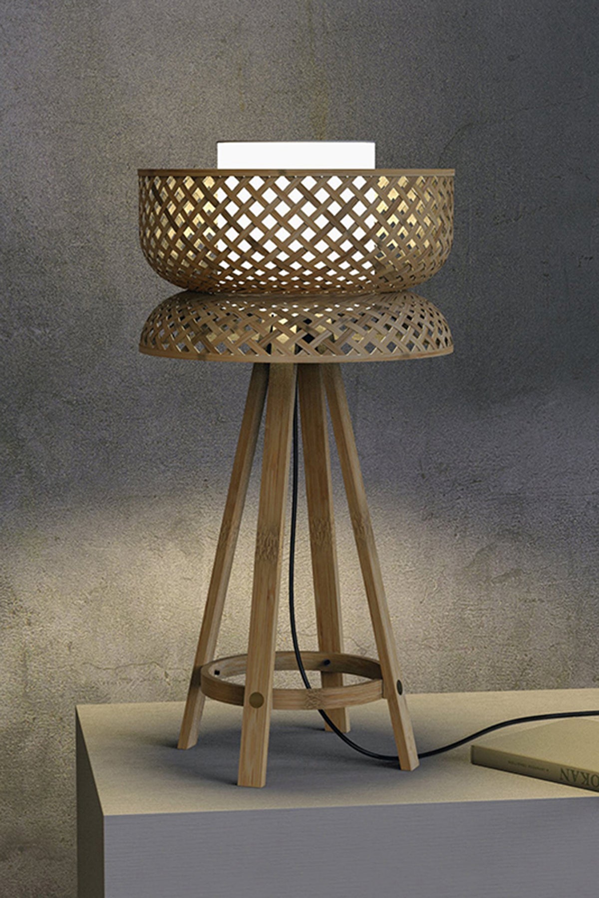 Mianzi Lotus Bamboo Blue Table Lamp