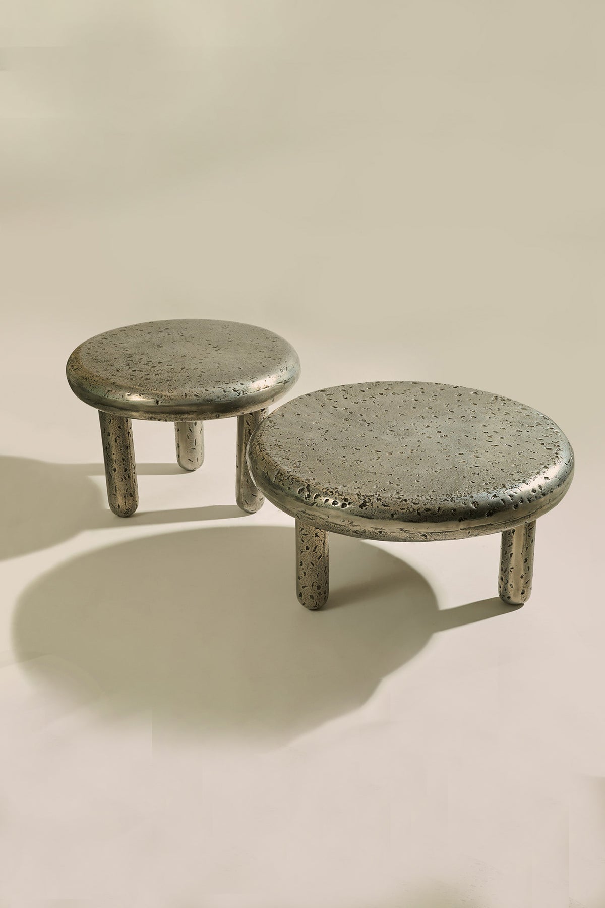 The Crater Aluminium Antique Silver Centre Table Set of 2