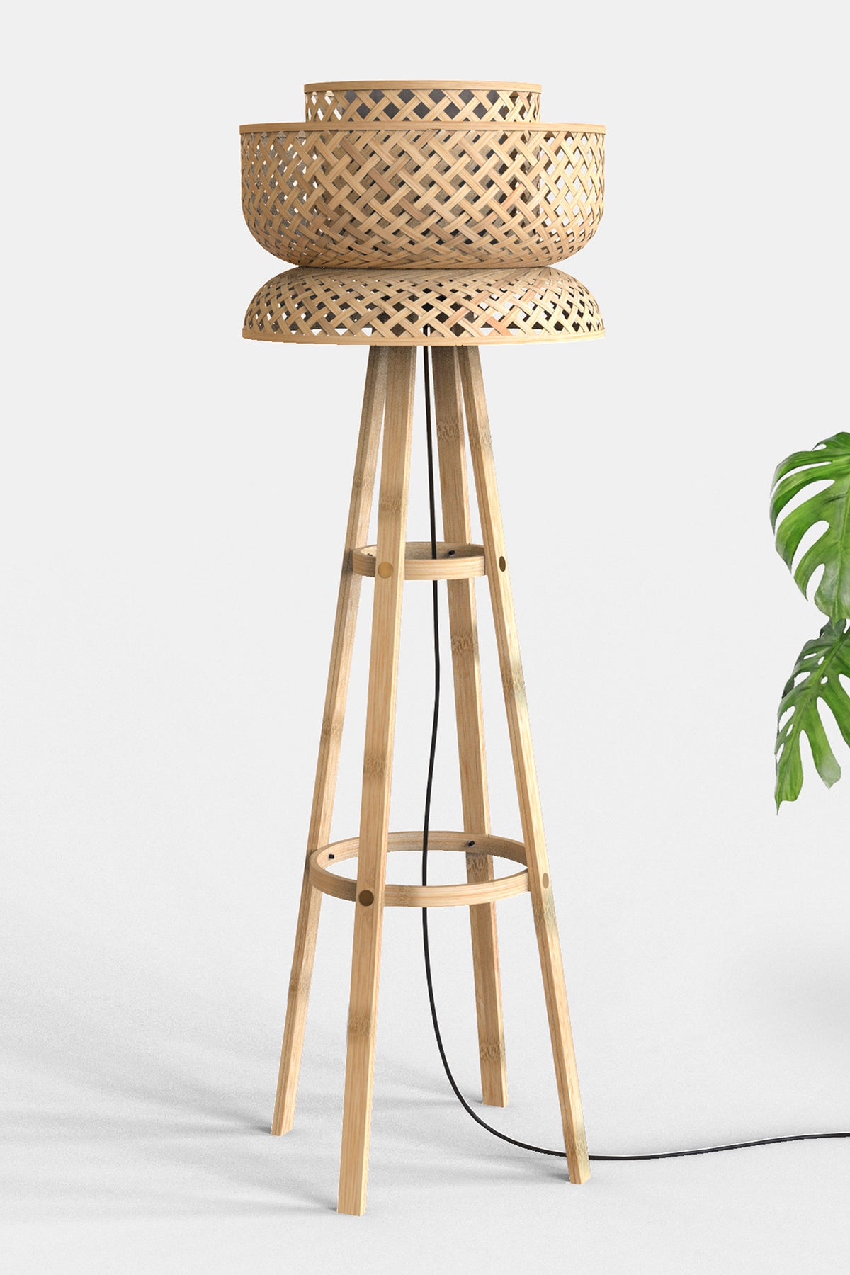 Mianzi Lotus Floor Bamboo Blue Lamp