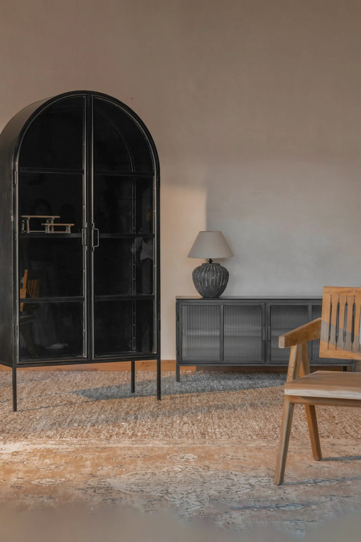 Matt New Mango Wood RP6 Iron Finish Round Arch Cabinet