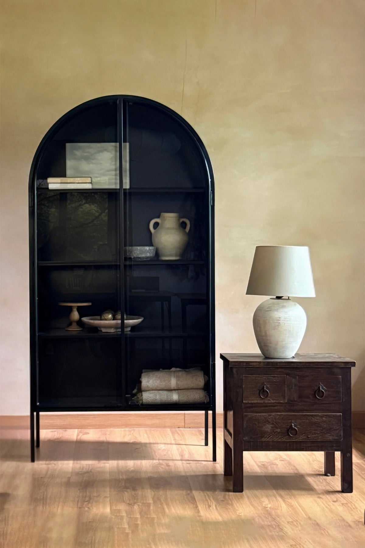 Matt New Mango Wood RP6 Iron Finish Round Arch Cabinet