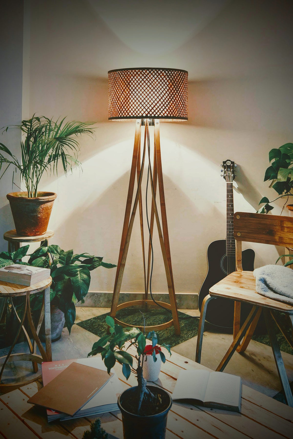 Mianzi Mushroom Floor Bamboo Blue Lamp