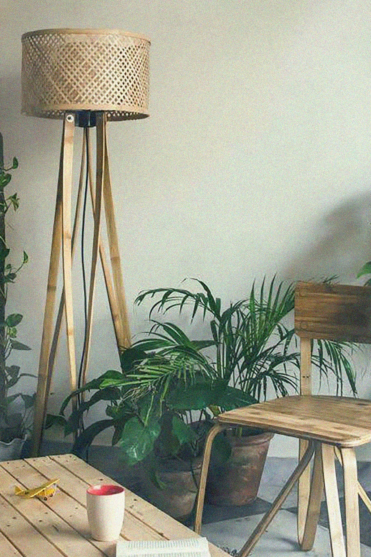 Mianzi Mushroom Floor Bamboo Blue Lamp