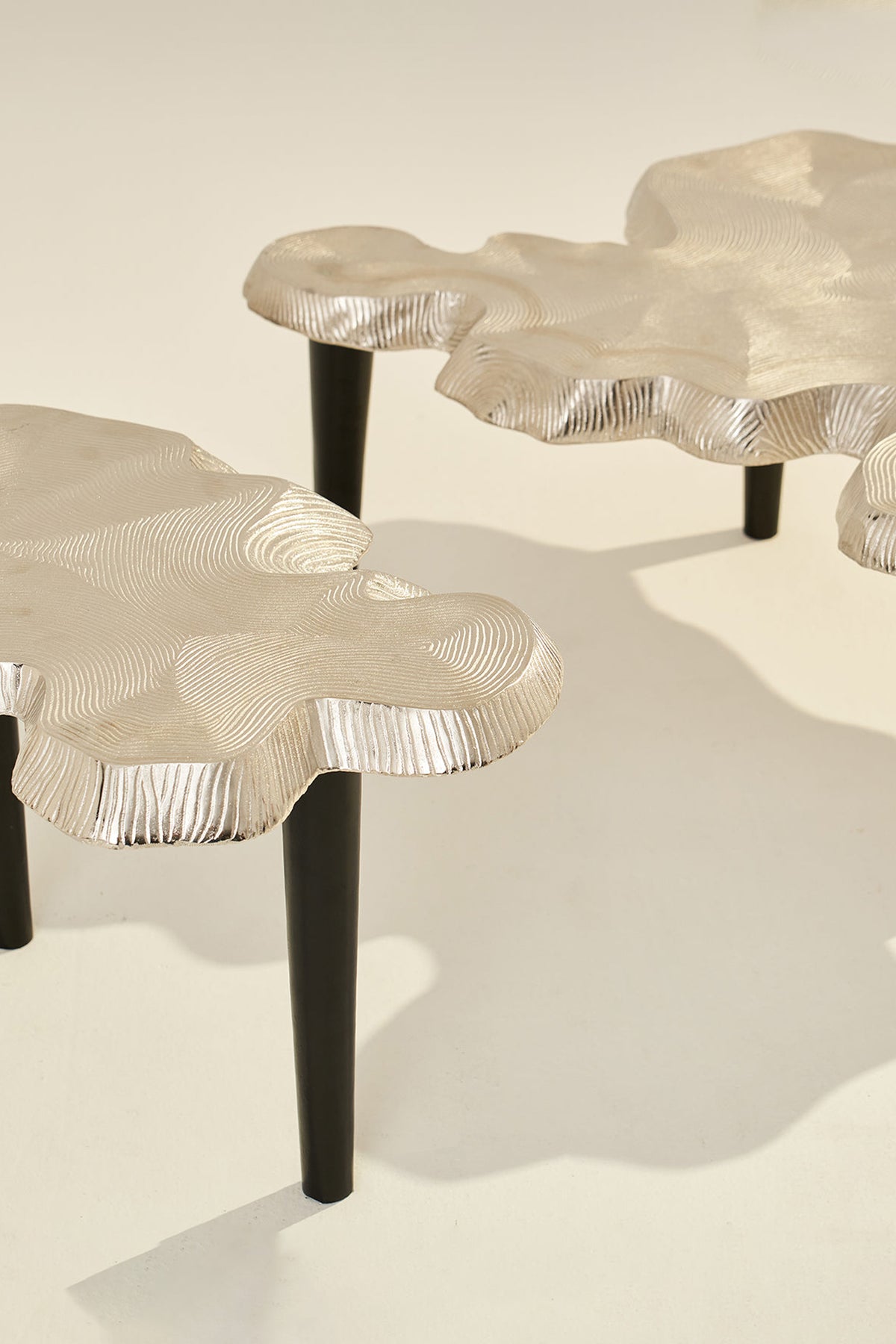 Amorphous Coffee Aluminium Casting Nickel Silver Table Set of 2
