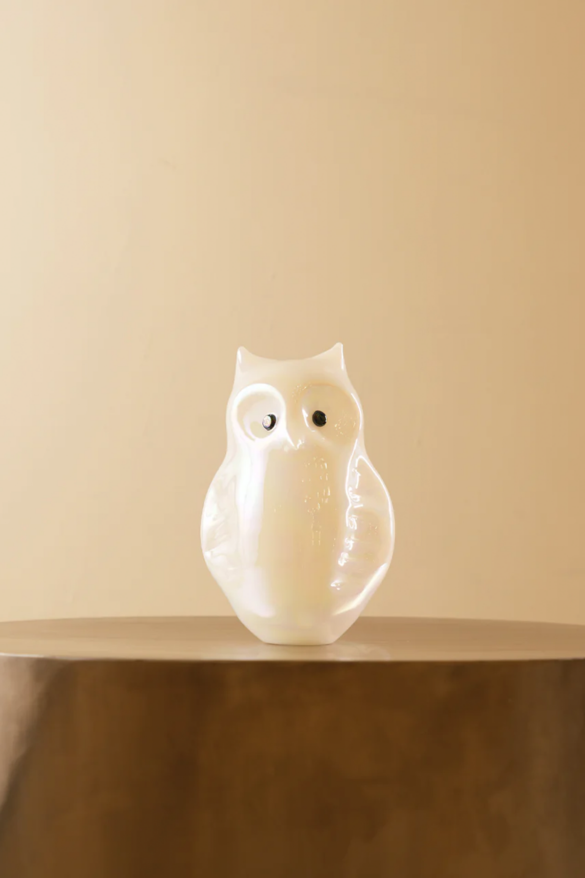 Owl Handblown Glass Opaline White MOP Finish Sculpture