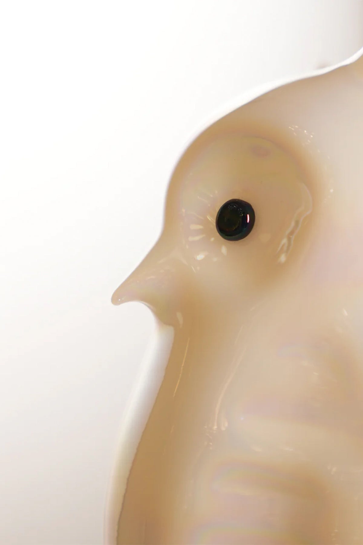 Owl Handblown Glass Opaline White MOP Finish Sculpture
