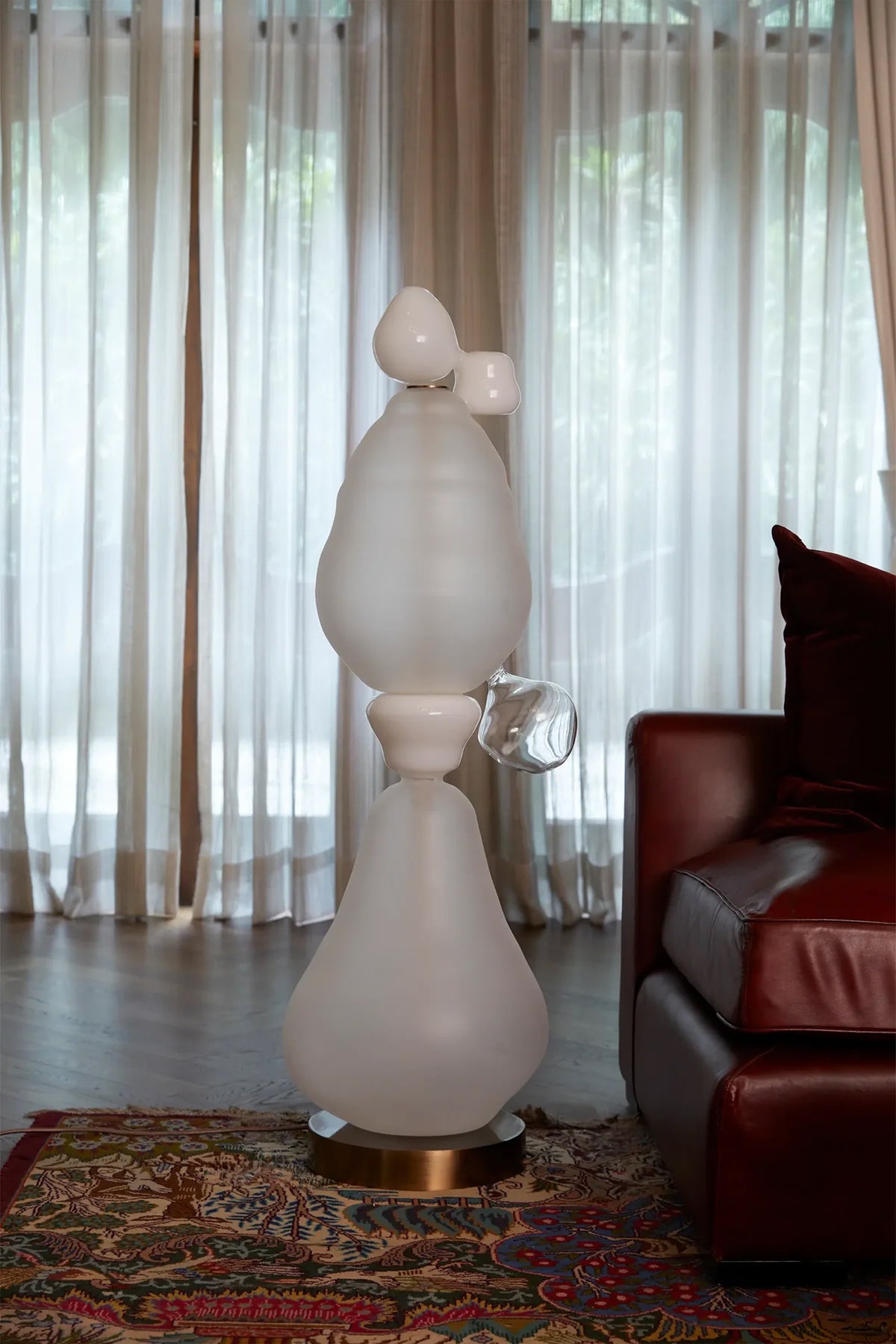 Pebble Floor Handblown Glass White & Clear MOP Lamp
