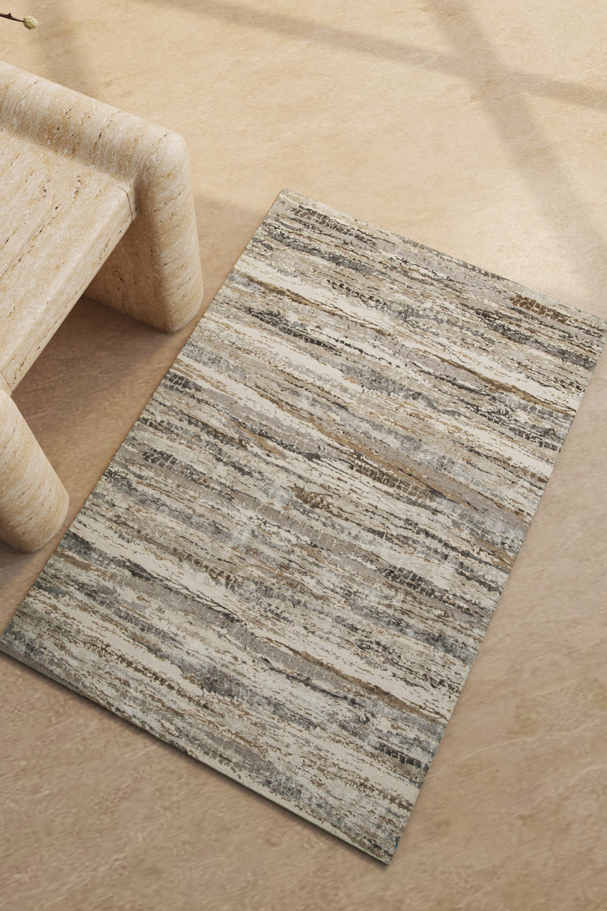 Jaipur Rugs Soft Abstract 2X3 Feet Rug| Antique White & Ashwood Hand Knotted Rug Carpet For Living Room