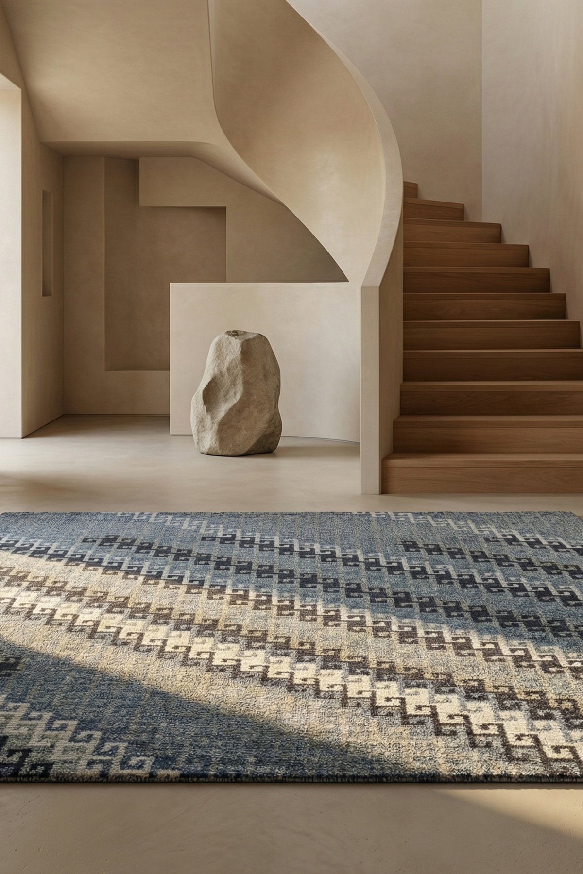 Jaipur Rugs Soft Modern Greek Key 5X8 Feet Rug| Orion Blue & Medium Taupe Hand Knotted Rug Carpet For Living Room