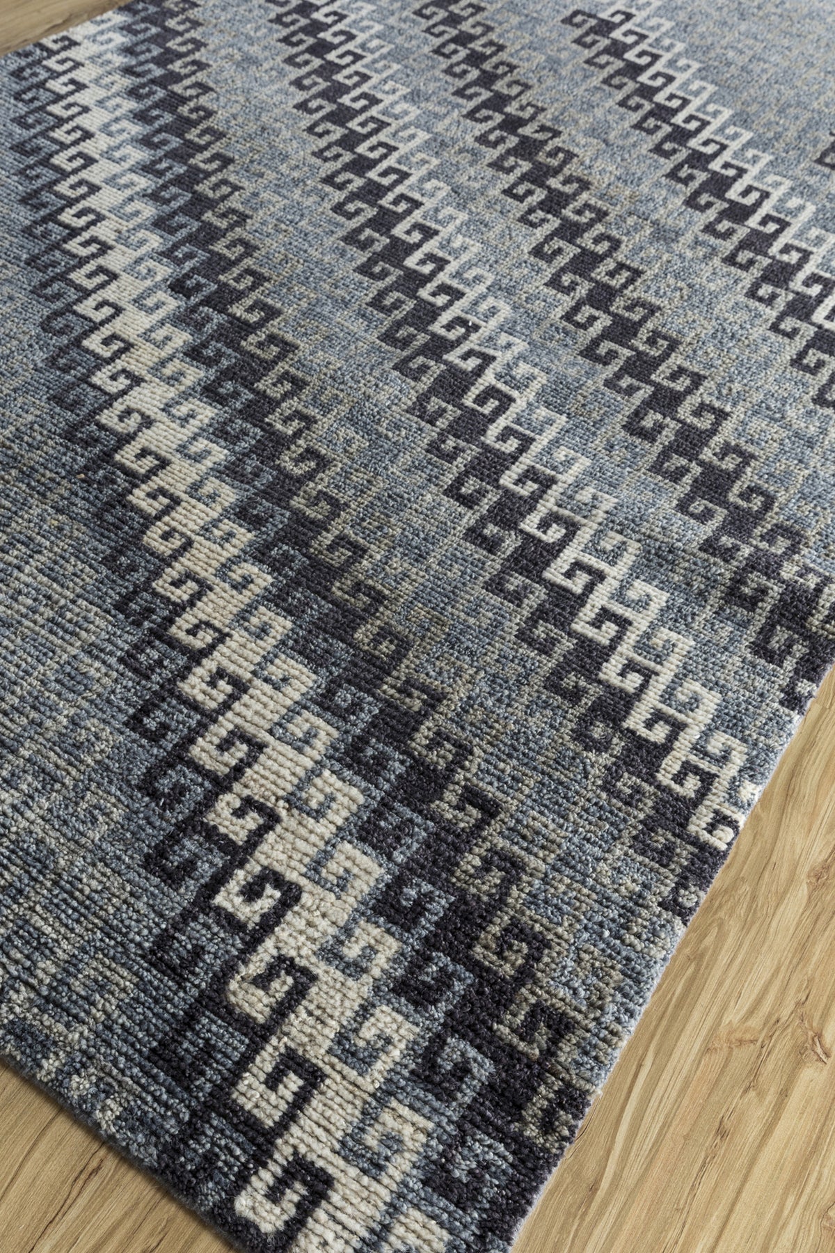 Jaipur Rugs Soft Modern Greek Key 5X8 Feet Rug| Orion Blue & Medium Taupe Hand Knotted Rug Carpet For Living Room