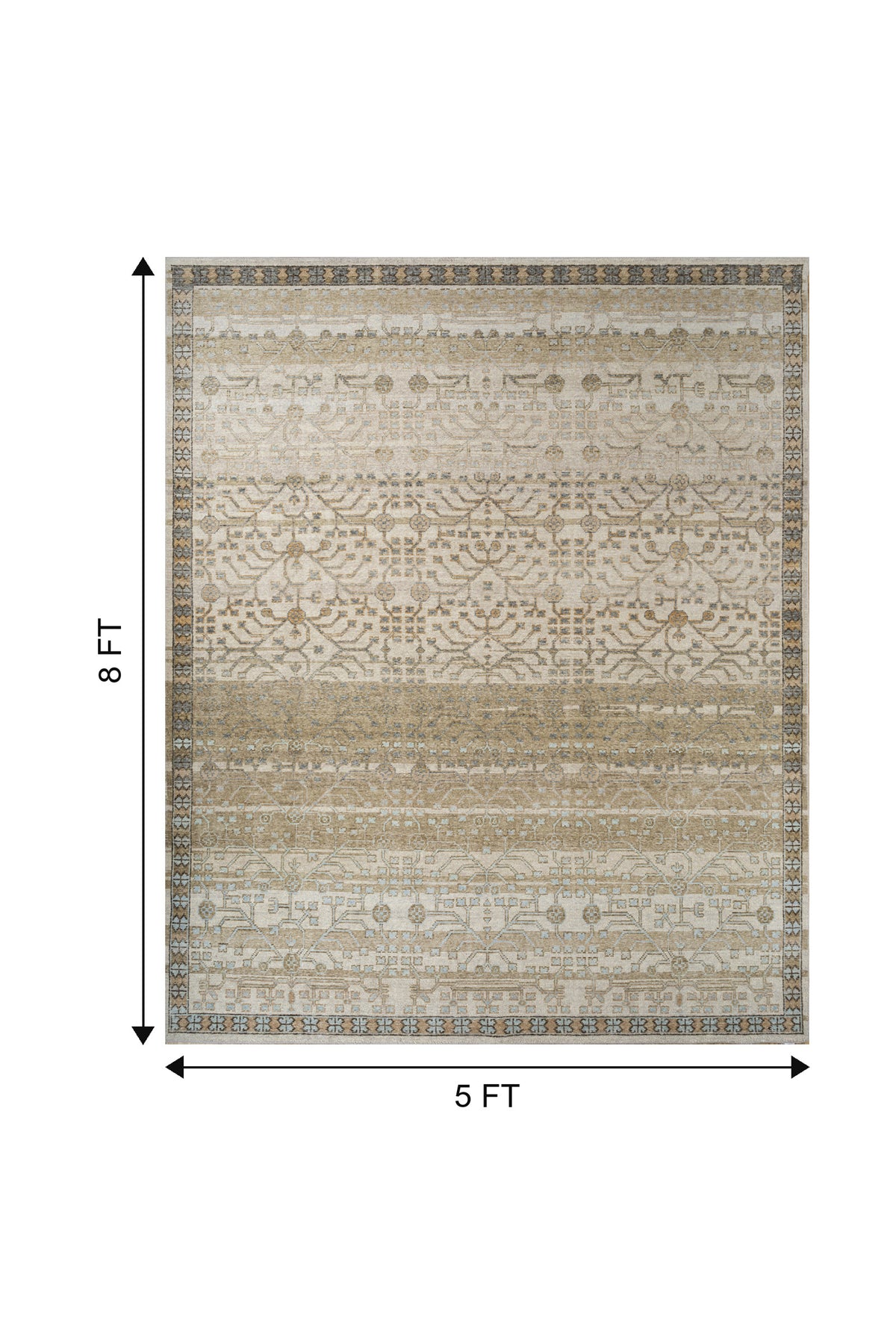 Jaipur Rugs Soft Oriental 5X8 Feet Rug| Soft Beige & Spice Brown Hand Knotted Rug Carpet For Living Room