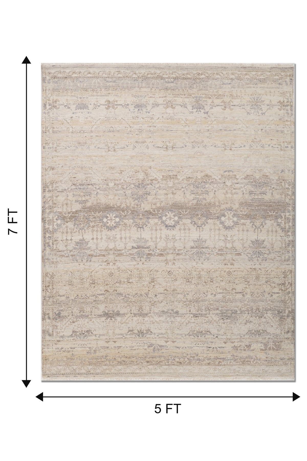 Jaipur Rugs Soft Distressed 5X7 Feet Rug| Dark Ivory & Clay Hand Knotted Rug Carpet For Living Room