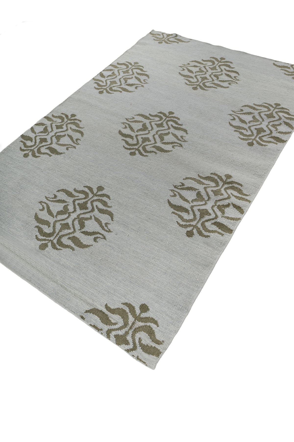 Jaipur Rugs Soft Damask 5X8 Feet Rug| Light Turquoise & Bronze Green Hand Knotted Dhurrie Carpet For Living Room