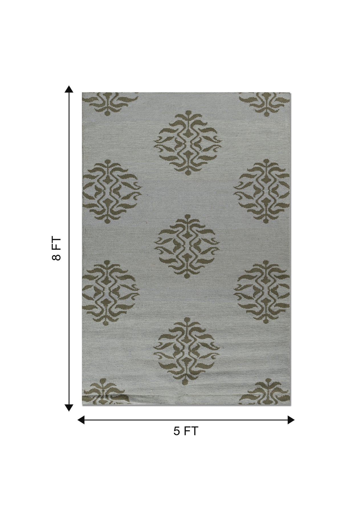 Jaipur Rugs Soft Damask 5X8 Feet Rug| Light Turquoise & Bronze Green Hand Knotted Dhurrie Carpet For Living Room