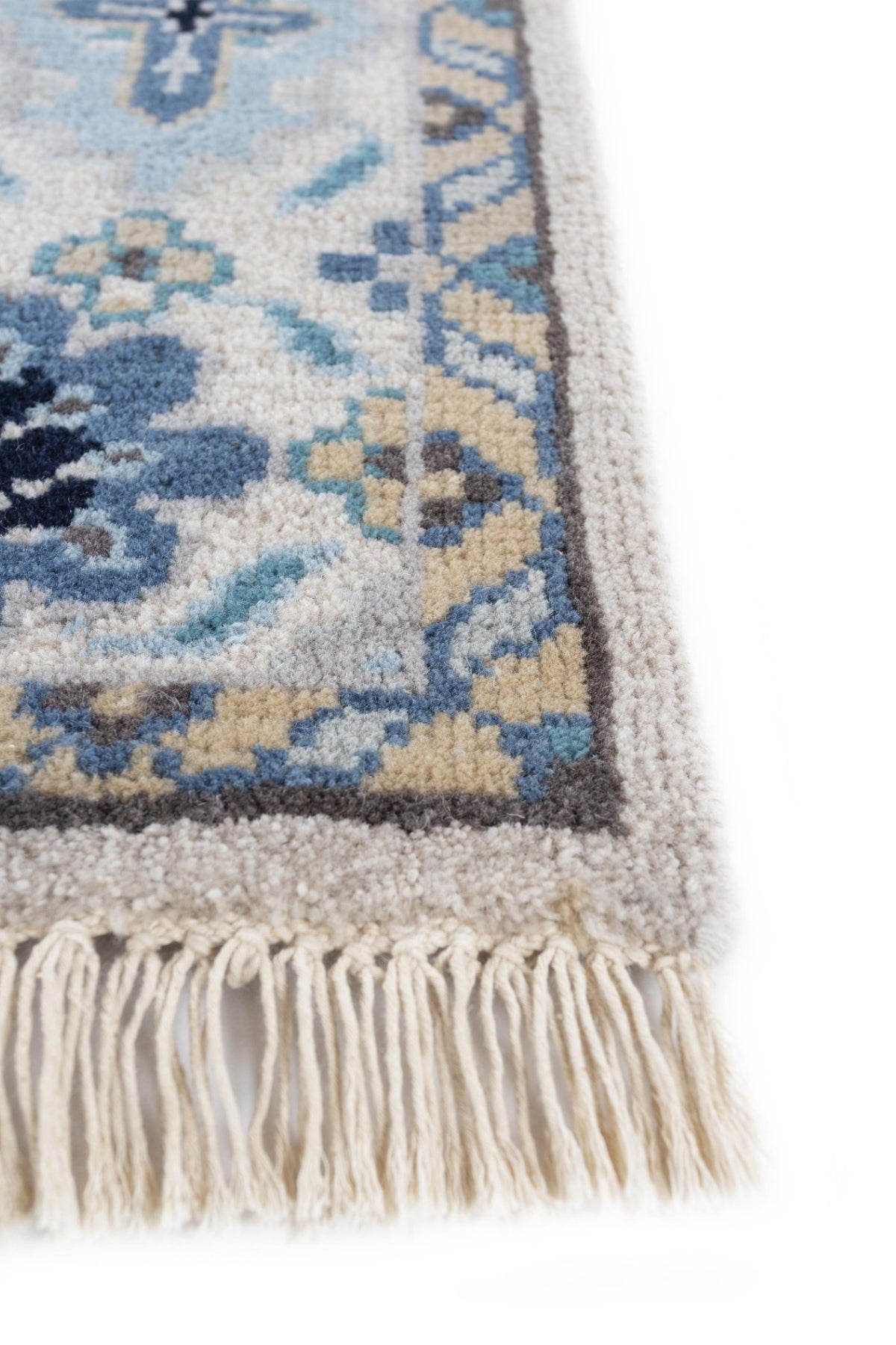 Jaipur Rugs Soft Traditional 5X8 Feet Rug| Pebble White & Seaside Blue Hand Knotted Rug Carpet For Living Room