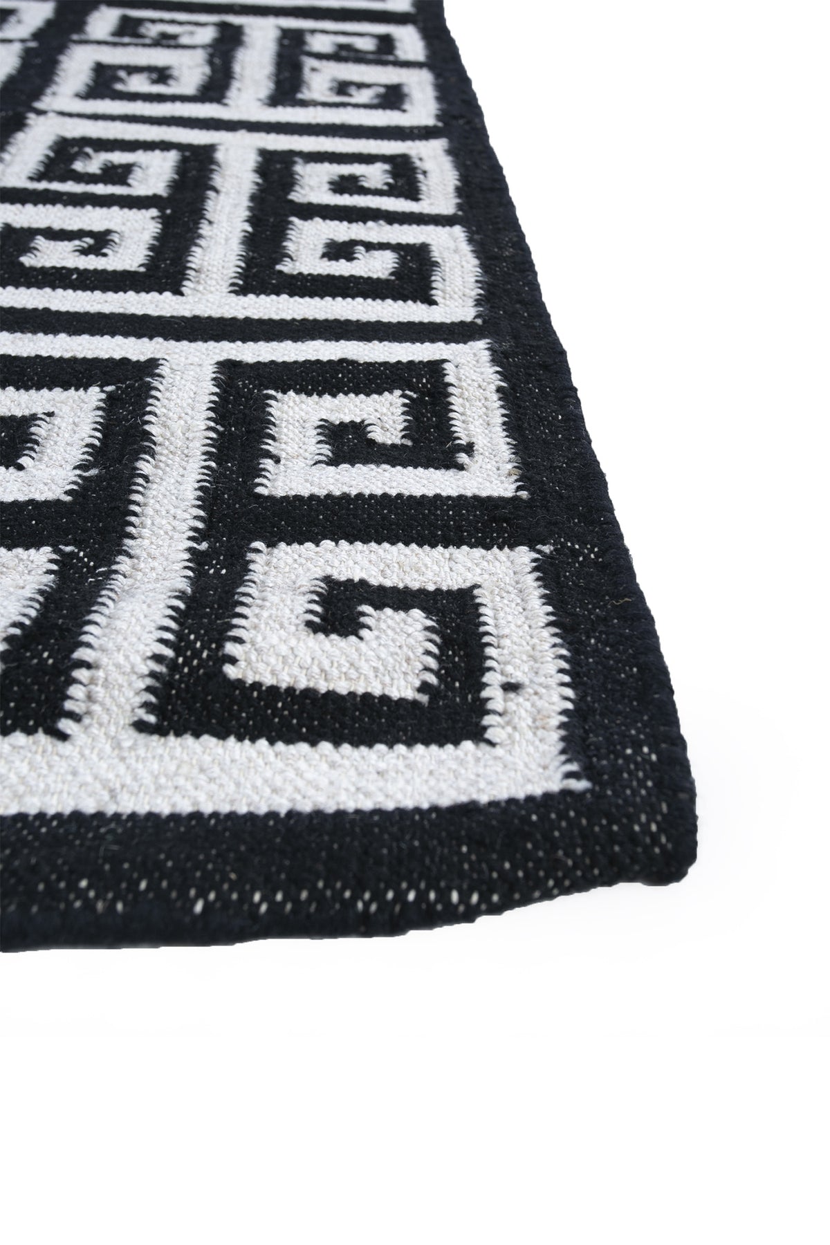 Jaipur Rugs Soft Greek Key 5X8 Feet Rug| Ebony & Antique White Hand Knotted Dhurrie Carpet For Living Room
