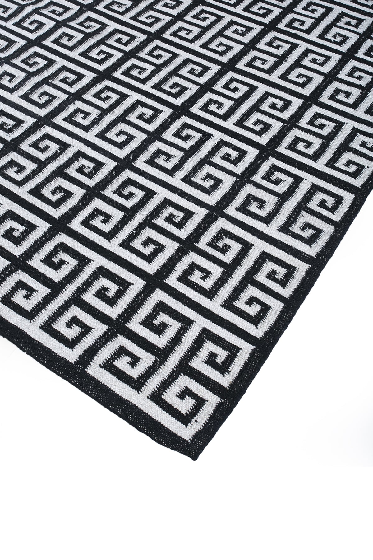 Jaipur Rugs Soft Greek Key 5X8 Feet Rug| Ebony & Antique White Hand Knotted Dhurrie Carpet For Living Room