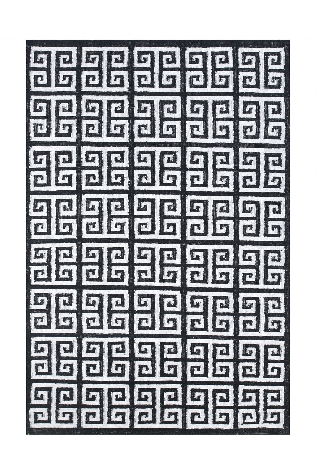 Jaipur Rugs Soft Greek Key 5X8 Feet Rug| Ebony & Antique White Hand Knotted Dhurrie Carpet For Living Room