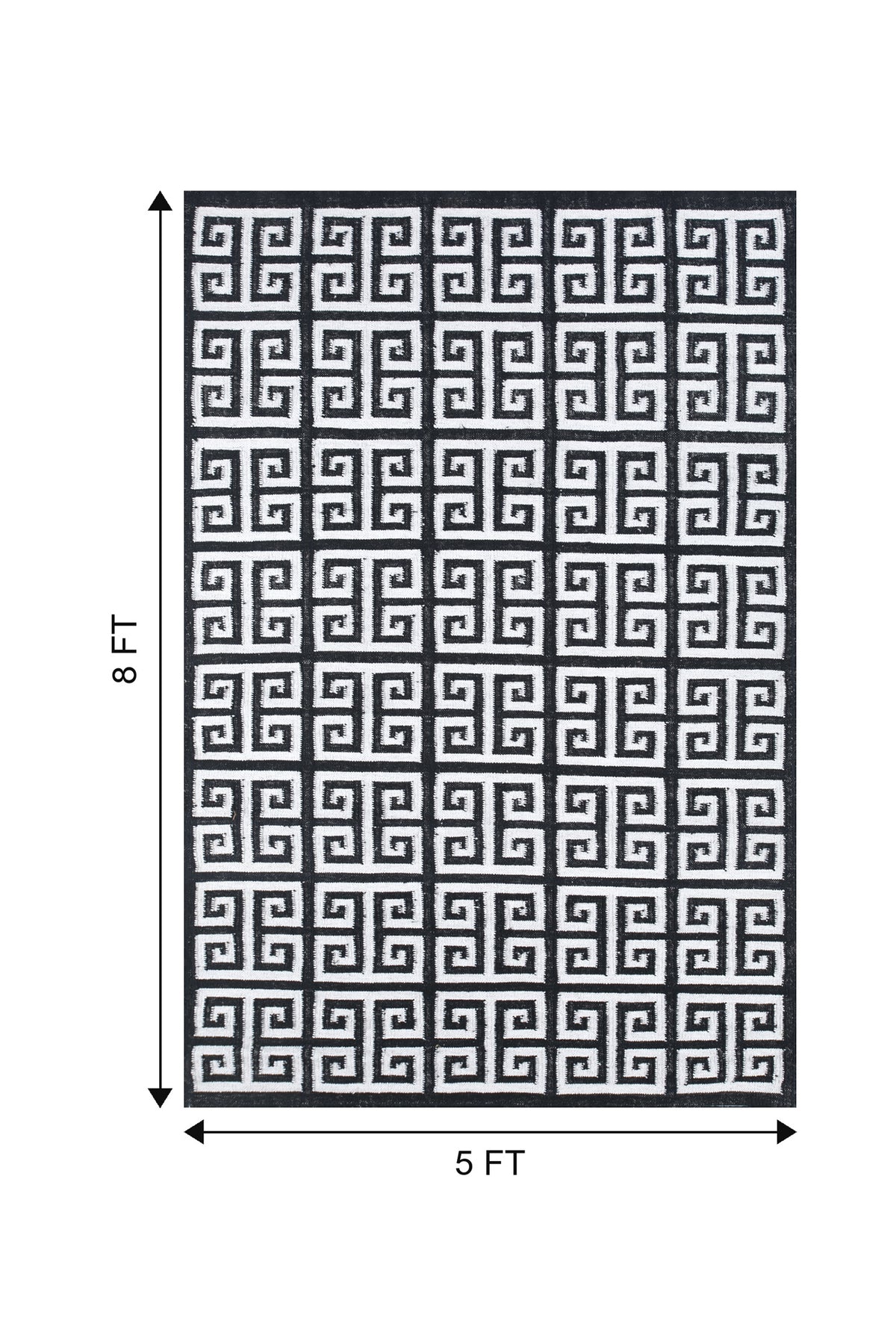 Jaipur Rugs Soft Greek Key 5X8 Feet Rug| Ebony & Antique White Hand Knotted Dhurrie Carpet For Living Room