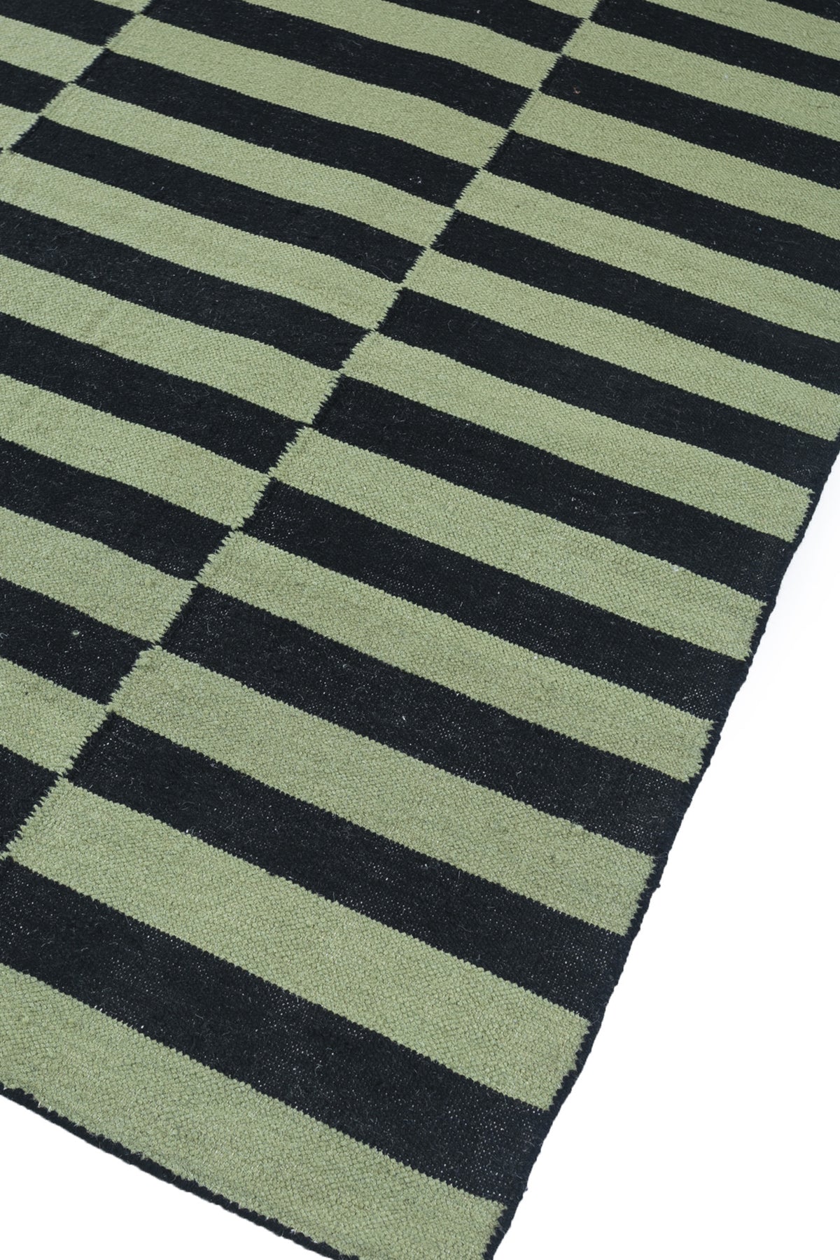 Jaipur Rugs Soft Striped 5X8 Feet Rug| Spinach Green & Ebony Hand Knotted Dhurrie Carpet For Living Room