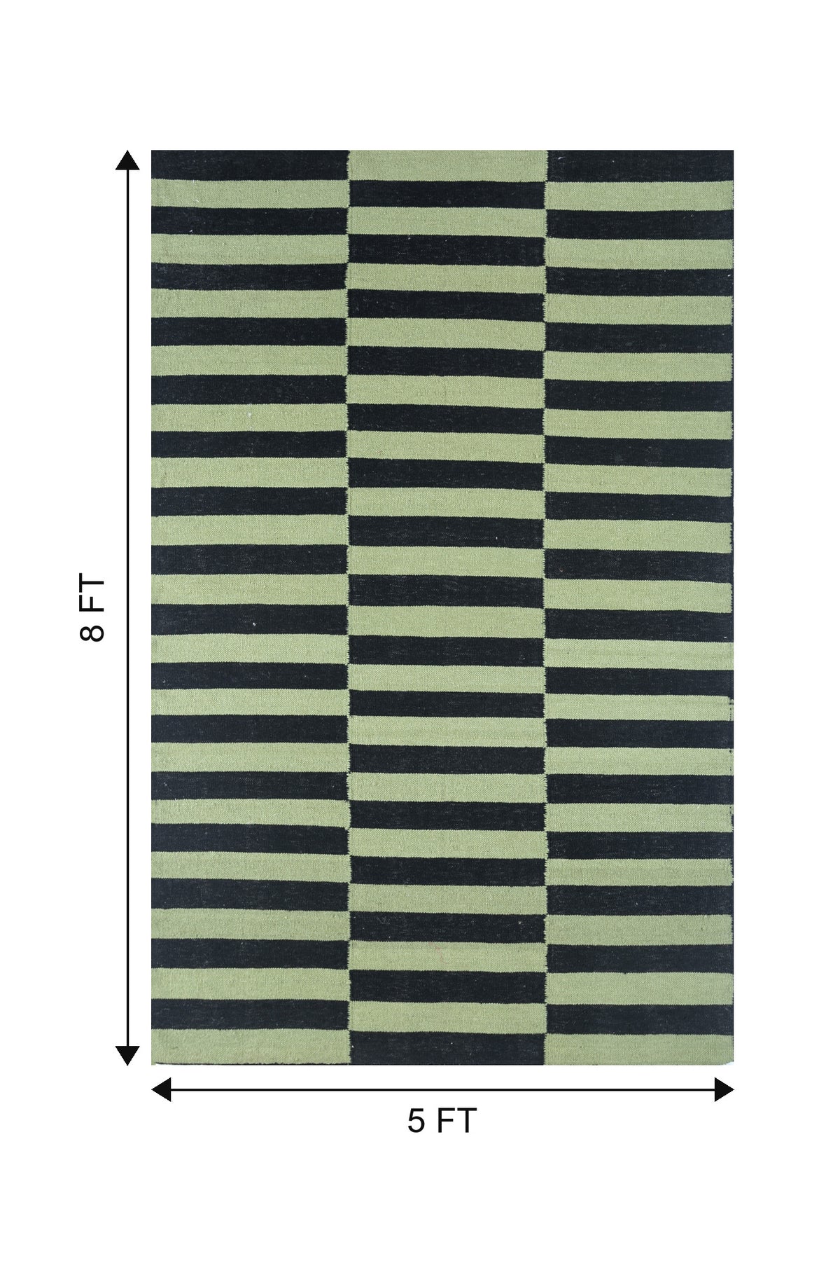 Jaipur Rugs Soft Striped 5X8 Feet Rug| Spinach Green & Ebony Hand Knotted Dhurrie Carpet For Living Room